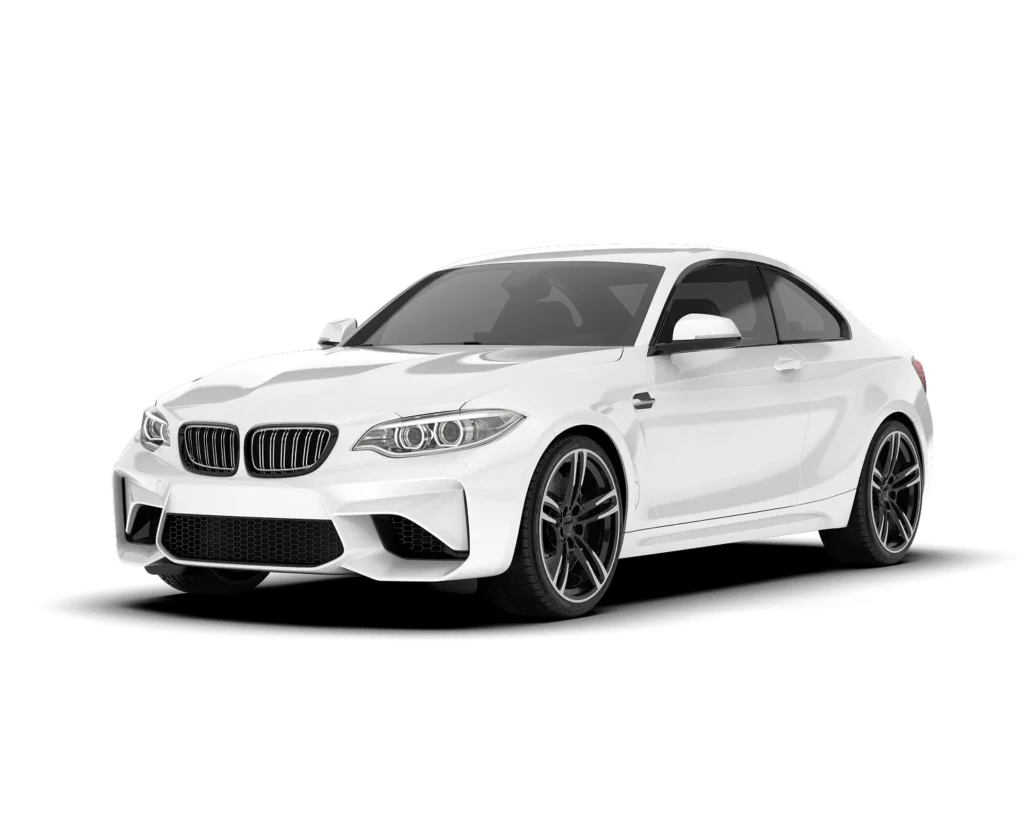 Biały sportowy samochód coupe na przezroczystym tle